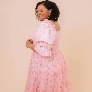 Ivy City Co Pink Heart Print Midi Dress